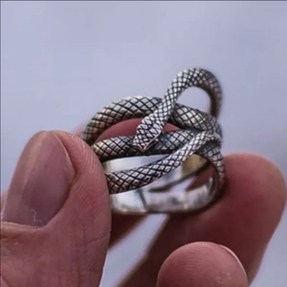New Silver Vintage Coiled Snake Ring Unisex - Picture 2 of 4